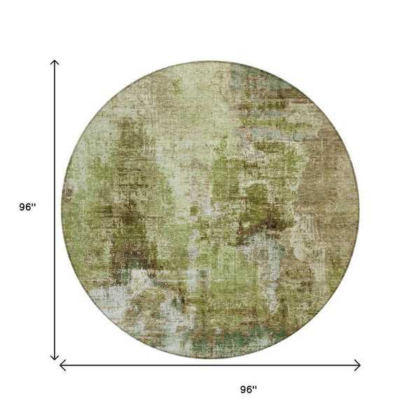HomeRoots 8' Artichoke Green Beige Round Rug - Stylish Abstract Design for Indoor & Outdoor Spaces, Washable! 658299
