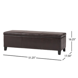 English Elm Upholstered Pu Leather Storage Ottoman with Solid Wood Legs Hinged Lid Bench Seat Brown N757P414088O