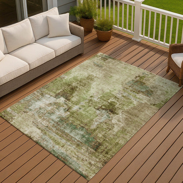 HomeRoots 8' X 10' Artichoke Green Abstract Area Rug - Washable, Durable, Stylish for Indoor & Outdoor Use 658300