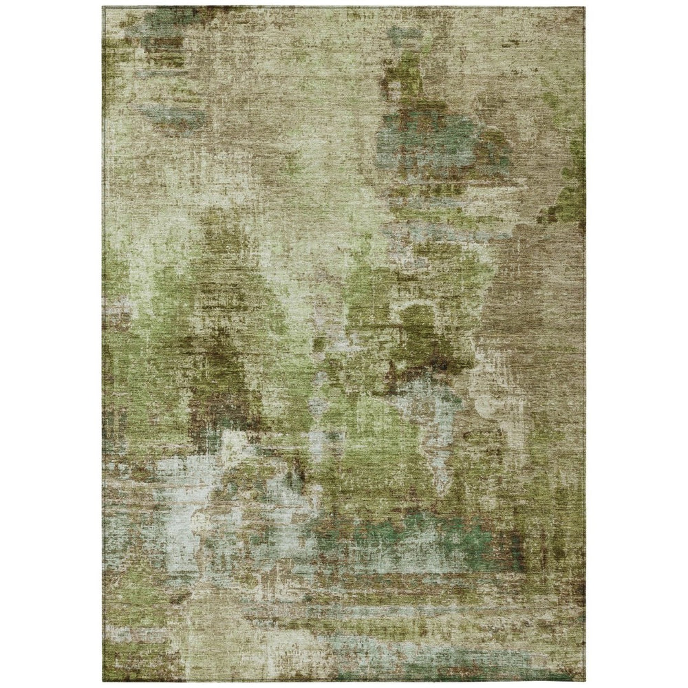 HomeRoots 8' X 10' Artichoke Green Abstract Area Rug - Washable, Durable, Stylish for Indoor & Outdoor Use 658300