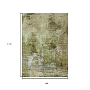 HomeRoots 8' X 10' Artichoke Green Abstract Area Rug - Washable, Durable, Stylish for Indoor & Outdoor Use 658300