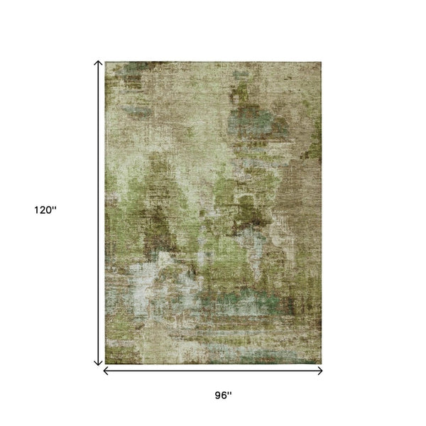 HomeRoots 8' X 10' Artichoke Green Abstract Area Rug - Washable, Durable, Stylish for Indoor & Outdoor Use 658300