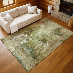 HomeRoots 8' X 10' Artichoke Green Abstract Area Rug - Washable, Durable, Stylish for Indoor & Outdoor Use 658300
