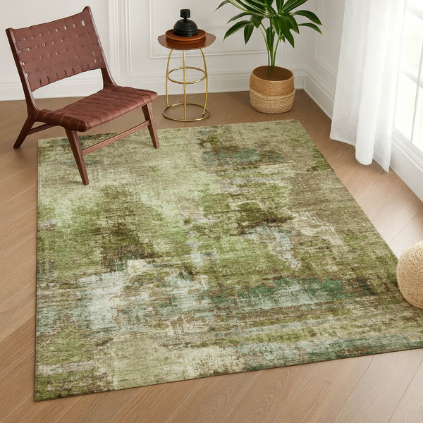 HomeRoots 8' X 10' Artichoke Green Abstract Area Rug - Washable, Durable, Stylish for Indoor & Outdoor Use 658300