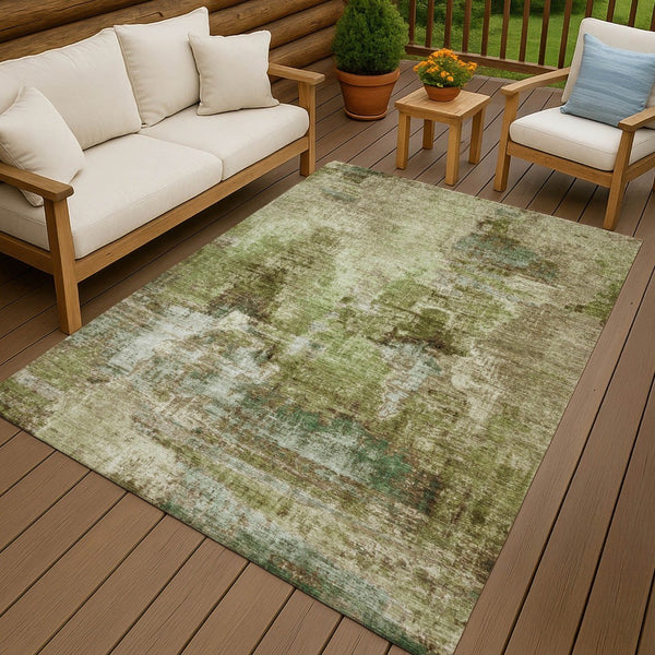 HomeRoots 8' X 10' Artichoke Green Abstract Area Rug - Washable, Durable, Stylish for Indoor & Outdoor Use 658300