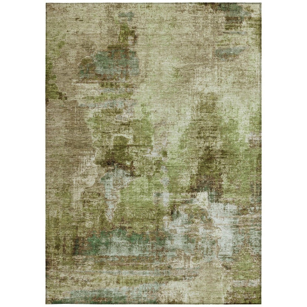 HomeRoots 9' X 12' Artichoke Green & Beige Abstract Area Rug - Washable, Durable, Perfect for Indoor & Outdoor Use 658301