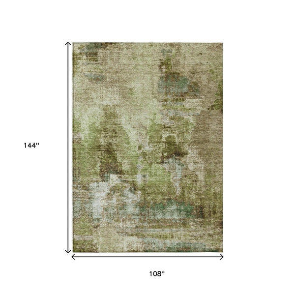 HomeRoots 9' X 12' Artichoke Green & Beige Abstract Area Rug - Washable, Durable, Perfect for Indoor & Outdoor Use 658301