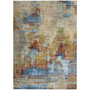 HomeRoots 8' X 10' Beige Blue and Gold Abstract Washable Area Rug for Indoor/Outdoor Use – Chic & Durable Design 658306