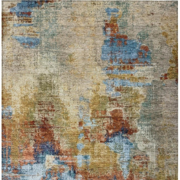 HomeRoots 9' Abstract Beige, Blue & Gold Washable Area Rug - Stylish, Durable for Indoor/Outdoor Spaces! 658307