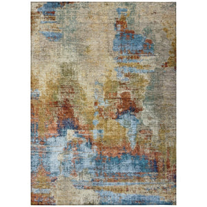 HomeRoots 9' Abstract Beige, Blue & Gold Washable Area Rug - Stylish, Durable for Indoor/Outdoor Spaces! 658307