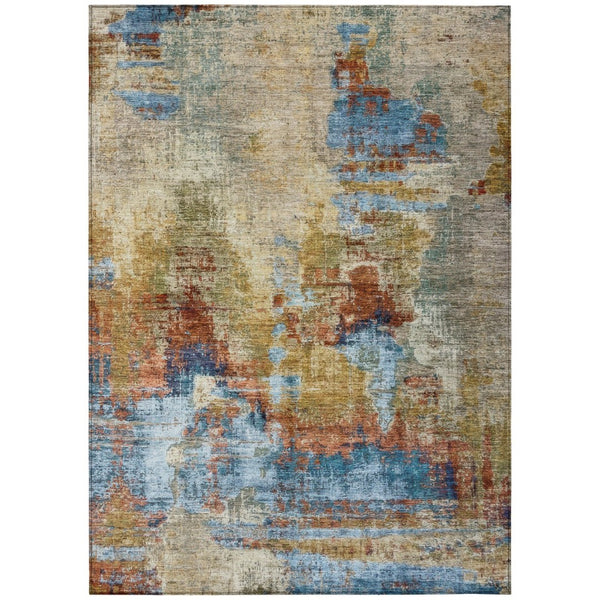HomeRoots 9' Abstract Beige, Blue & Gold Washable Area Rug - Stylish, Durable for Indoor/Outdoor Spaces! 658307