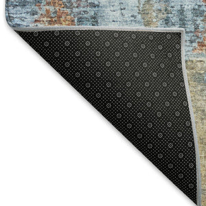 HomeRoots 9' Abstract Beige, Blue & Gold Washable Area Rug - Stylish, Durable for Indoor/Outdoor Spaces! 658307
