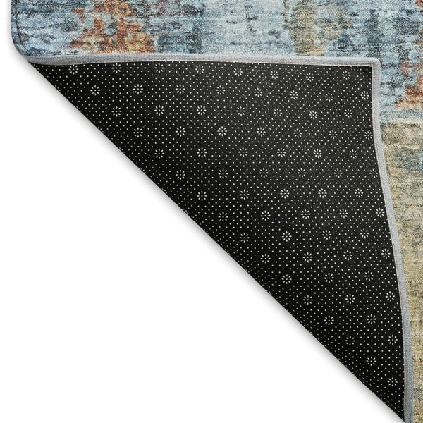 HomeRoots 9' Abstract Beige, Blue & Gold Washable Area Rug - Stylish, Durable for Indoor/Outdoor Spaces! 658307