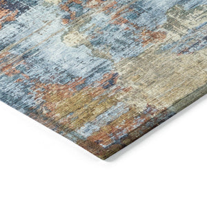 HomeRoots 9' Abstract Beige, Blue & Gold Washable Area Rug - Stylish, Durable for Indoor/Outdoor Spaces! 658307
