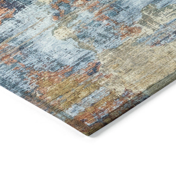HomeRoots 9' Abstract Beige, Blue & Gold Washable Area Rug - Stylish, Durable for Indoor/Outdoor Spaces! 658307