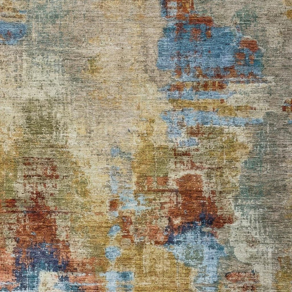 HomeRoots 9' Abstract Beige, Blue & Gold Washable Area Rug - Stylish, Durable for Indoor/Outdoor Spaces! 658307