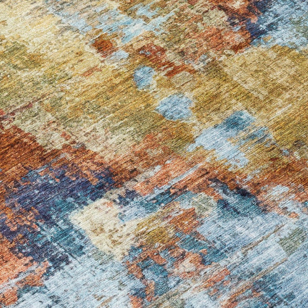 HomeRoots 9' Abstract Beige, Blue & Gold Washable Area Rug - Stylish, Durable for Indoor/Outdoor Spaces! 658307