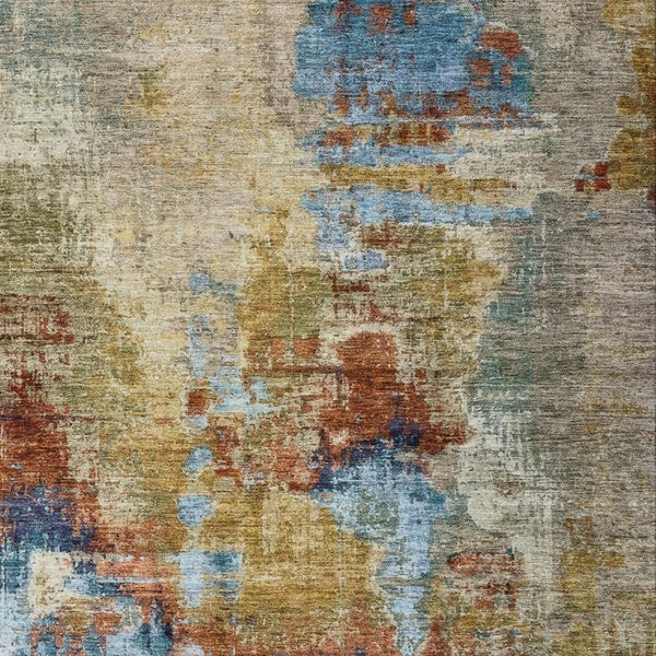 HomeRoots 10' Beige Blue Gold Abstract Washable Area Rug - Versatile Indoor/Outdoor Style for High-Traffic Spaces 658308