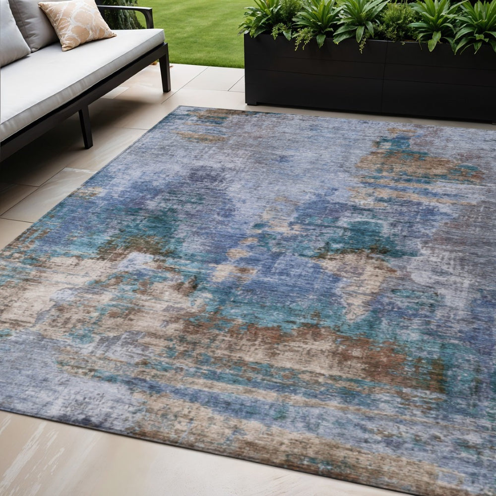 HomeRoots 5' X 8' Stylish Blue Gray Brown Abstract Area Rug – Machine Washable for Indoor & Outdoor Use! 658310
