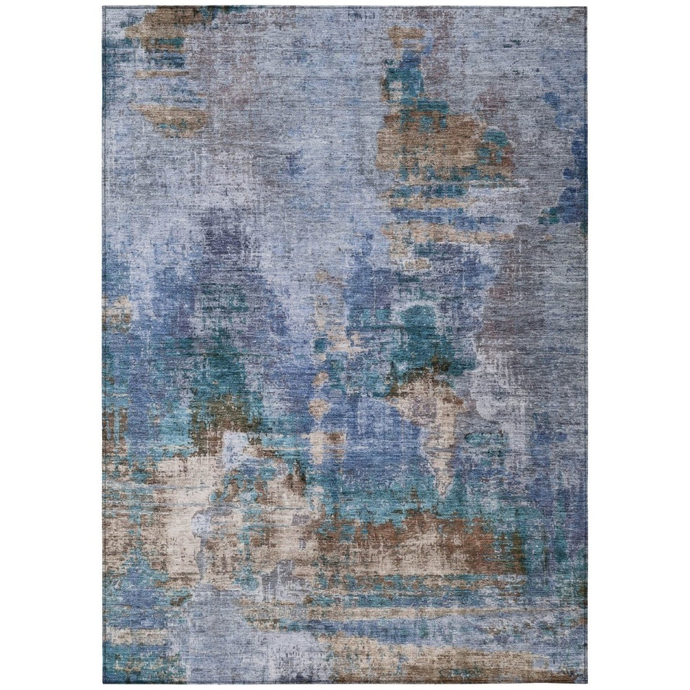 HomeRoots 5' X 8' Stylish Blue Gray Brown Abstract Area Rug – Machine Washable for Indoor & Outdoor Use! 658310