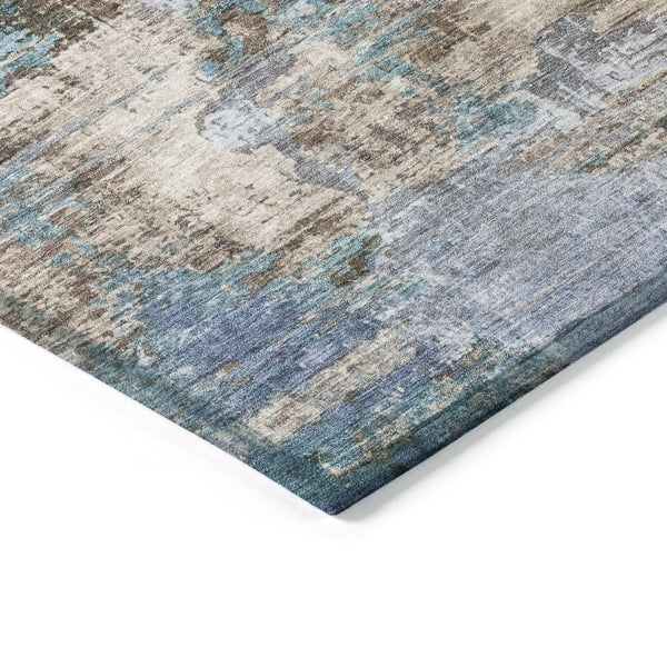 HomeRoots 8' Round Abstract Area Rug in Blue Gray Brown – Durable, Washable, Modern Design for Indoor/Outdoor Use 658311