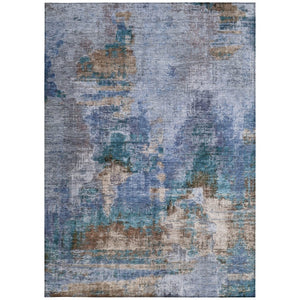 HomeRoots 8' X 10' Abstract Blue Gray and Brown Washable Area Rug - Ideal for Indoor and Outdoor Spaces! 658312