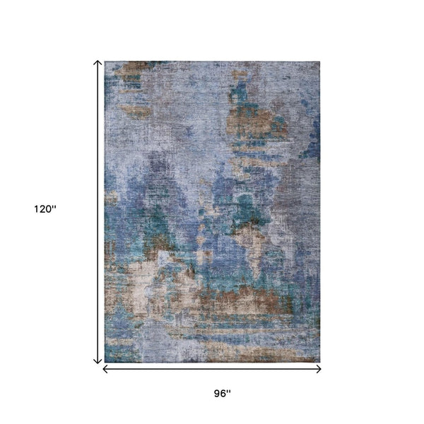 HomeRoots 8' X 10' Abstract Blue Gray and Brown Washable Area Rug - Ideal for Indoor and Outdoor Spaces! 658312