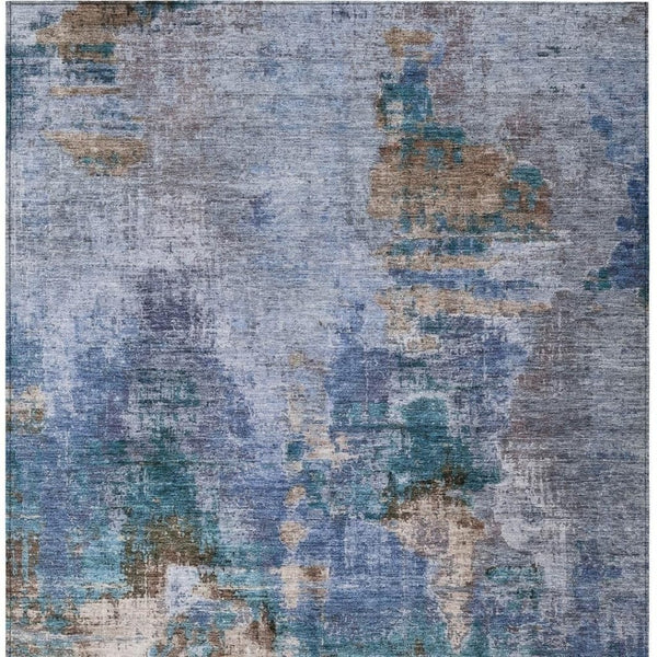 HomeRoots 8' X 10' Abstract Blue Gray and Brown Washable Area Rug - Ideal for Indoor and Outdoor Spaces! 658312