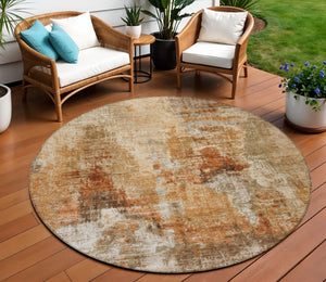 HomeRoots 8' Copper Abstract Round Area Rug - Washable, Stylish & Durable for Indoor/Outdoor Spaces 658317