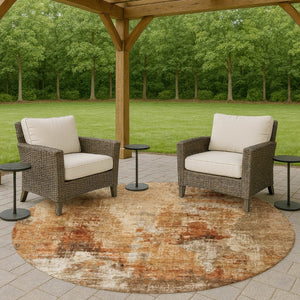 HomeRoots 8' Copper Abstract Round Area Rug - Washable, Stylish & Durable for Indoor/Outdoor Spaces 658317