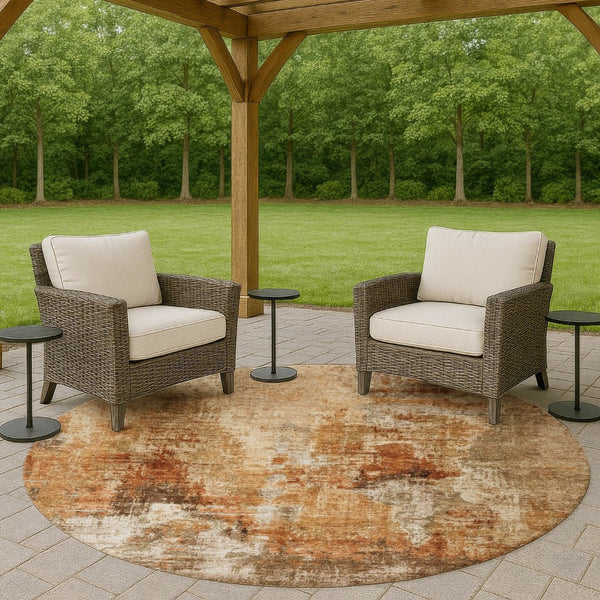 HomeRoots 8' Copper Abstract Round Area Rug - Washable, Stylish & Durable for Indoor/Outdoor Spaces 658317