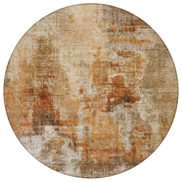 HomeRoots 8' Copper Abstract Round Area Rug - Washable, Stylish & Durable for Indoor/Outdoor Spaces 658317