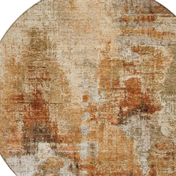 HomeRoots 8' Copper Abstract Round Area Rug - Washable, Stylish & Durable for Indoor/Outdoor Spaces 658317