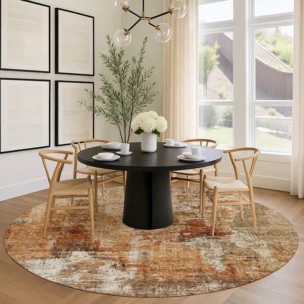 HomeRoots 8' Copper Abstract Round Area Rug - Washable, Stylish & Durable for Indoor/Outdoor Spaces 658317