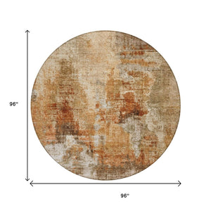 HomeRoots 8' Copper Abstract Round Area Rug - Washable, Stylish & Durable for Indoor/Outdoor Spaces 658317