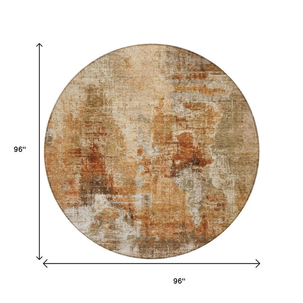 HomeRoots 8' Copper Abstract Round Area Rug - Washable, Stylish & Durable for Indoor/Outdoor Spaces 658317