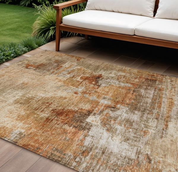 HomeRoots 8' X 10' Abstract Copper Rust & Beige Area Rug - Washable, Durable, Stylish for Indoor/Outdoor Use 658318