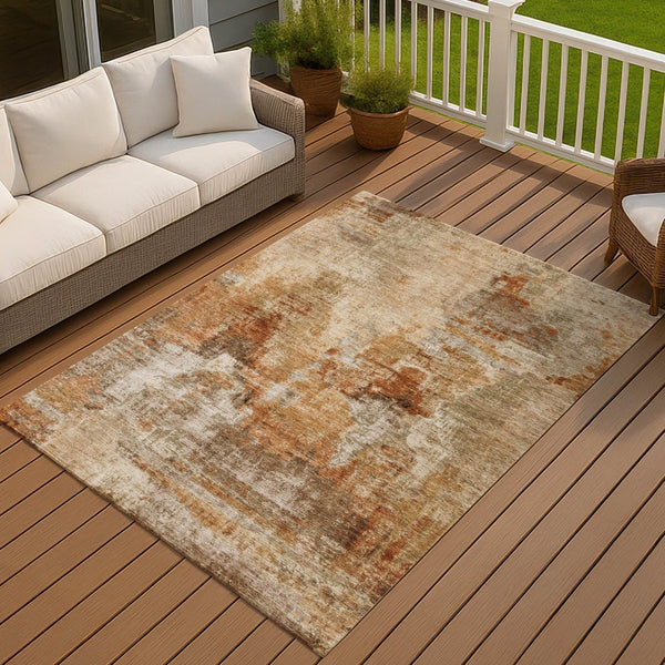 HomeRoots 8' X 10' Abstract Copper Rust & Beige Area Rug - Washable, Durable, Stylish for Indoor/Outdoor Use 658318