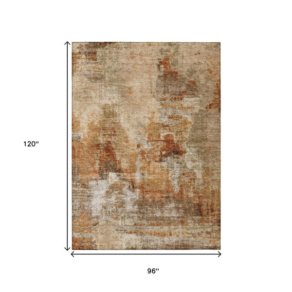 HomeRoots 8' X 10' Abstract Copper Rust & Beige Area Rug - Washable, Durable, Stylish for Indoor/Outdoor Use 658318