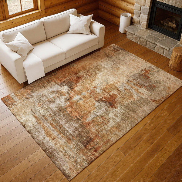 HomeRoots 8' X 10' Abstract Copper Rust & Beige Area Rug - Washable, Durable, Stylish for Indoor/Outdoor Use 658318