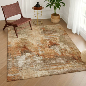 HomeRoots 8' X 10' Abstract Copper Rust & Beige Area Rug - Washable, Durable, Stylish for Indoor/Outdoor Use 658318