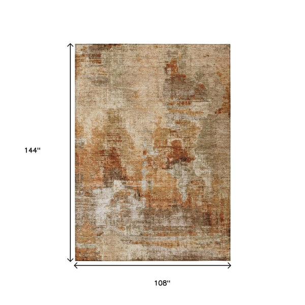 HomeRoots 9' Copper Rust & Beige Abstract Washable Area Rug – Indoor/Outdoor Durable Design for High-Traffic Spaces 658319