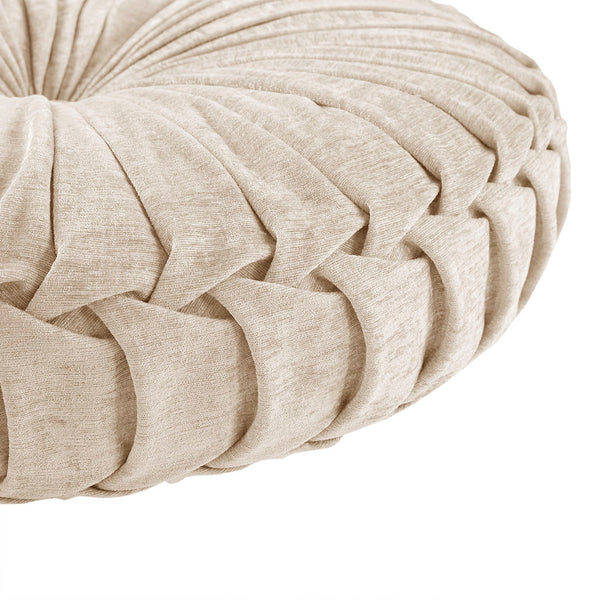 JLA Home Intelligent Design - Poly Chenille Round Floor Pillow Cushion — Tufted Button, Pleated Texture, Plush Polyester Fill for Meditation Seating Decor Ivory ID31-2032