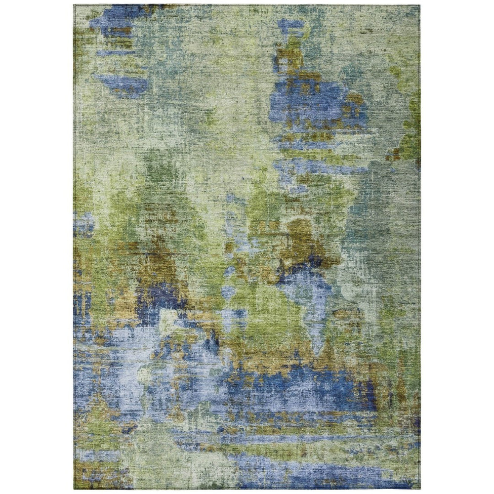HomeRoots 5' Indoor Outdoor Area Rug – Stylish Green, Blue & Brown Abstract Design, Washable & Non-Slip 658322