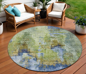 HomeRoots 8' Vibrant Round Abstract Area Rug - Washable, Durable, Indoor/Outdoor Use, Ideal for High-Traffic Spaces 658323