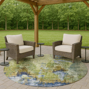 HomeRoots 8' Vibrant Round Abstract Area Rug - Washable, Durable, Indoor/Outdoor Use, Ideal for High-Traffic Spaces 658323