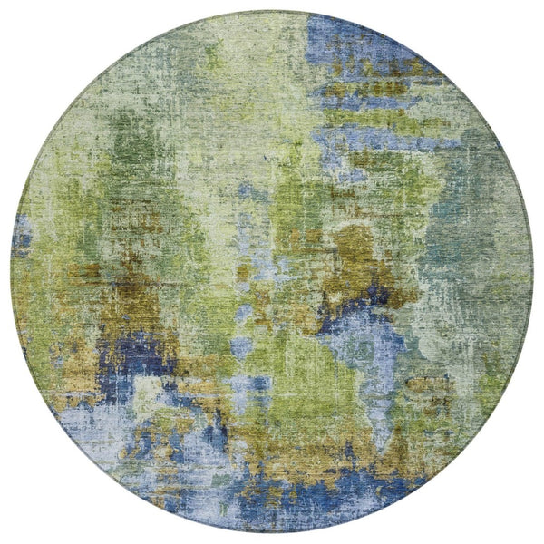 HomeRoots 8' Vibrant Round Abstract Area Rug - Washable, Durable, Indoor/Outdoor Use, Ideal for High-Traffic Spaces 658323