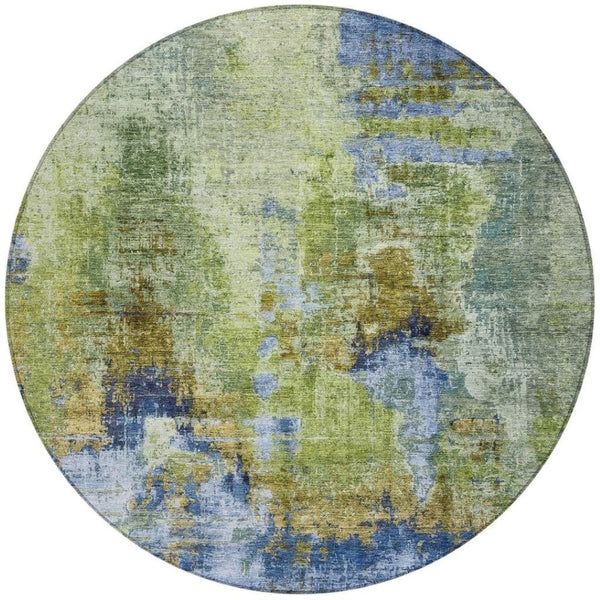 HomeRoots 8' Vibrant Round Abstract Area Rug - Washable, Durable, Indoor/Outdoor Use, Ideal for High-Traffic Spaces 658323