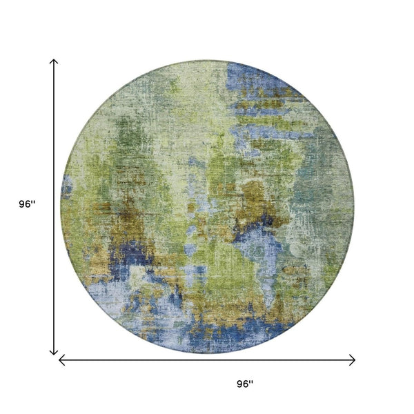 HomeRoots 8' Vibrant Round Abstract Area Rug - Washable, Durable, Indoor/Outdoor Use, Ideal for High-Traffic Spaces 658323