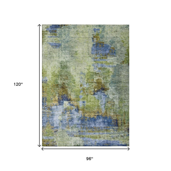 HomeRoots 8' X 10' Modern Abstract Washable Area Rug in Green, Blue & Brown – Perfect for Indoor/Outdoor Use! 658324